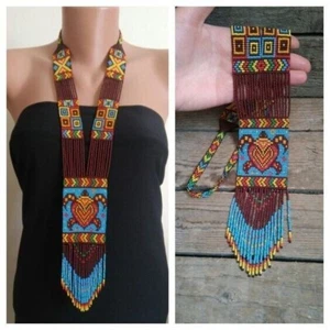 Handmade Necklace Seed Bead Boho American Style Netiv Beaded Multi Strand - Picture 1 of 1