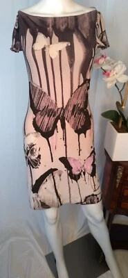 Roberto Cavalli платье черный и розовый бабочка печати - Италия размер 38 ID0056 - Изображение 1 из 4