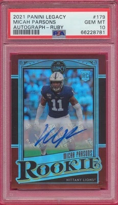 PSA 10 Micah Parsons 2021 Legacy #179 Ruby Prizm/50 Auto Rookie Packers Cowboys Foto 1 de 2