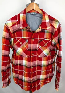 STIO Hutkeeper Organic Cotton Flannel Plaid Shirt Shacket Red Sz L Button Up - Picture 1 of 6