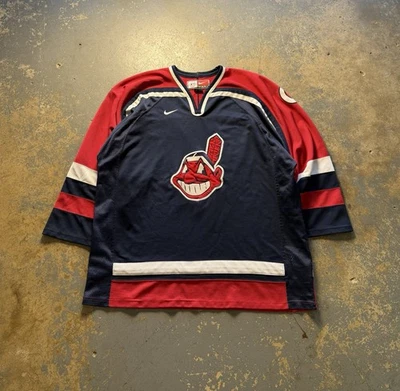 Vintage Nike Team Cleveland Indians Chief Wahoo RARE Hockey Jersey-Size XXL - Image 1 of 4