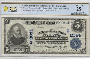 1902 Charleston South Carolina $5 National Banknote Charter 2044 PCGS VF 25 - Picture 1 of 2