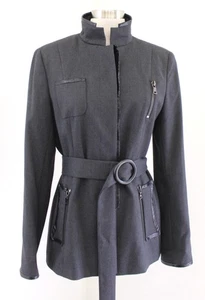 Vtg Carlisle Charcoal Gray Belted Waist Blazer Jacket Size 8 Wool Black Trim - Picture 1 of 7