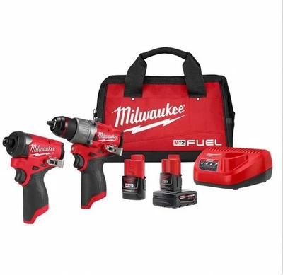Milwaukee M12 FUEL 12V Hammer Drill & Impact Driver Combo Kit w/2 Batteries - Image 1 of 4