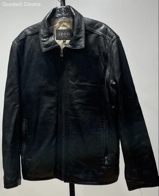 Chaqueta IZOD de cuero para hombre talla XL negra 100 % cuero con cremallera usada Foto 1 de 4