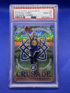STEPHEN CURRY 2016 PANINI EXCALIBUR CRUSADE-CAMO #2 PSA 10 GEM MINT WARRIORS - Picture 1 of 2