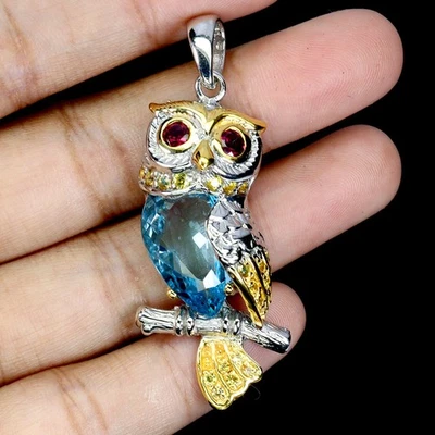 Colgante de plata esterlina Black Friday pera topacio azul suizo 15 quilates joyería hecha a mano Foto 1 de 4