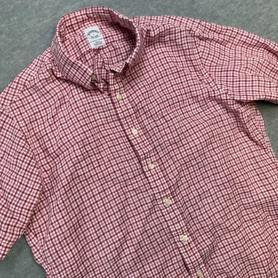 Brooks Brothers Shirt Mens Large Slim Fit Red Plaid Irish Linen Button Down - Image 1 of 4