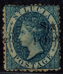 St. Lucia 1863 SG 10 "Six Pence" on 4d Indigo CROWN CC WMK Perf 12 1/2 MOG GEM - Picture 1 of 2