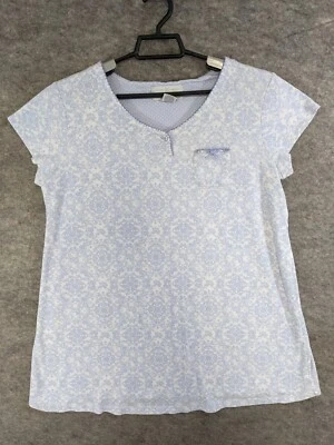 Karen Neuburger Pajama Top Womens Medium Blue Floral Knit Pullover 2 Button - Image 1 of 4