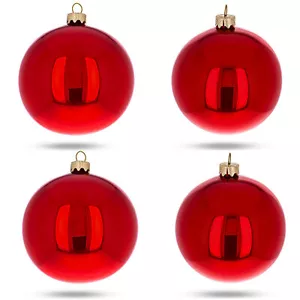 Set of 4 Glossy Red Glass Ball Christmas Ornaments 4 Inches - Picture 1 of 3