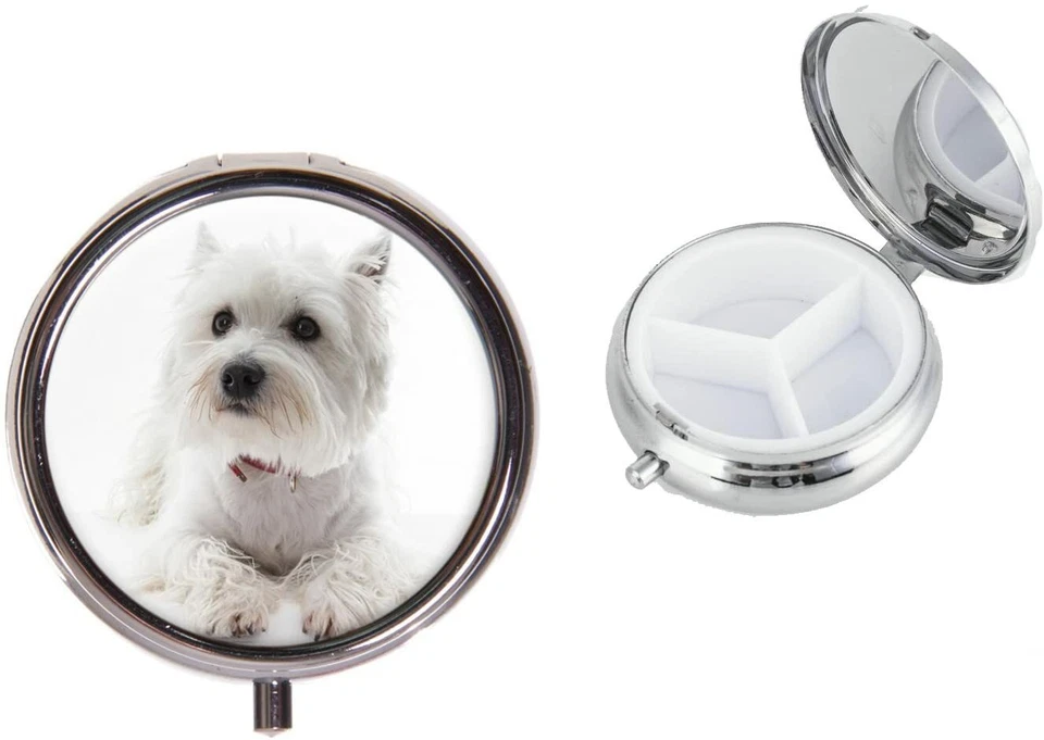 Westie Dog Metal Round Travel Pill Box Vacation Birthday Gift X33 - Image 1 of 1