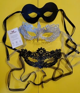 Masquerade Mask Women Couples & Men 3 Pk Venetian Lace Eye Mask Luxury Forunique - Picture 1 of 1