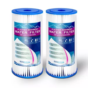 Big Blue Pleated Sediment Water Filters 2 Washable 5 Micron Cartridges 4.5 x 10 - Picture 1 of 6