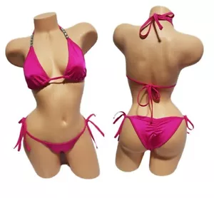 SALE! Exotic Dancer Stripper Sexy Bling Lycra TieSide Scrunch Bikini Dancewear - Picture 1 of 4