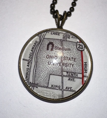 OHIO State University Stadium Vintage Map In Epoxy - Pendant Charm Necklace 23” Cover