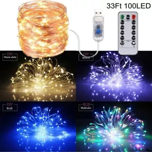 10M USB Powered 100 LED Fairy String Lights Remote Copper Wire Xmas Garden Decor - Picture 1 of 19