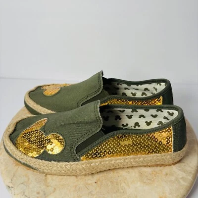 Disney Mickey Mouse Mujer Lona Lentejuelas Tenis Alpargata Talla 6 Verde Nuevo Foto 1 de 4