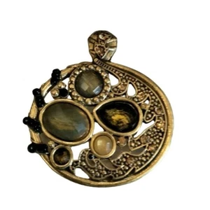 Filigran Oval Anhänger Gold Strass Perlen Statement Runway Goldfarben Braun - Bild 1 von 4