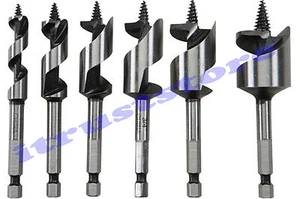 6PC SHORT STUBBY AUGER DRILL BIT SET KIT WOOD BORING CONSTRUCTION BORE DRILLING - Picture 1 of 3
