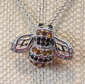 Orange Citrine & Black Spinel Striped Dimensional Honeybee Bumble Bee Necklace - Picture 1 of 14