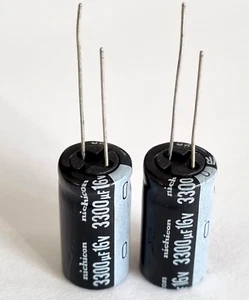 3300uF 16V Kondensator Original Nichicon Elektrolyt 2er Pack 12mm x 25mm - Bild 1 von 6