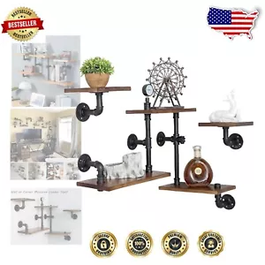 Set of 3 Heavy-Duty Wall Mounted Ladder Shelves - Industrial Wooden Shelving - Picture 1 of 10