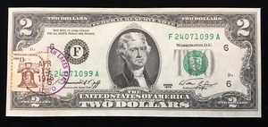 1976 $2 billete de bicentenario "Hialeah, FLA ~ estación del lago Hialeah ~ USPO"" con sello - Imagen 1 de 3