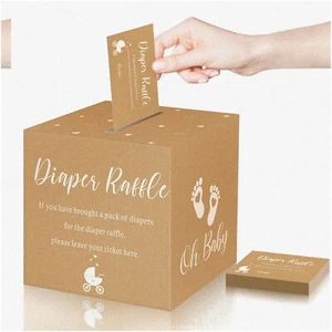 Baby Bundle Raffle Box: 50 Diaper Raffle Tickets & Cards for Gender Reveal Baby - Picture 1 of 7