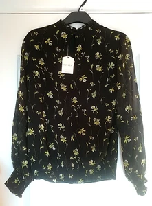 Womens Black Floral Sheer Blouse Top By Oasis Size 6 - Picture 1 of 12