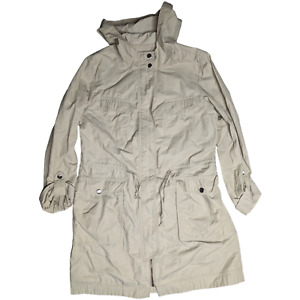 Cole Haan Beige Hooded Zip Up Water Resistant Trench Coat Rain Parka S 4 6