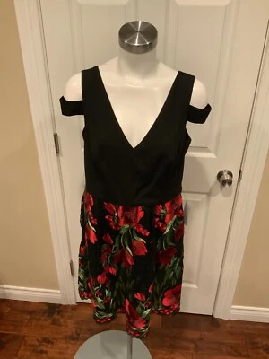 Aidan Mattox Black Floral Embroidered Mini Fit & Flare Dress, Size 12 - Image 1 of 4