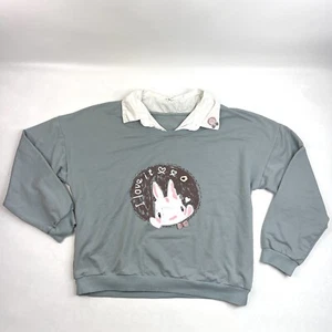 Maglione maglia maglione manica lunga Kawaii Bunny Rabbit I Love It donna taglia M - Foto 1 di 12