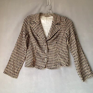 Women Jacket Blazer Tweed Preppy Vtg Y2K Size Large - Picture 1 of 12