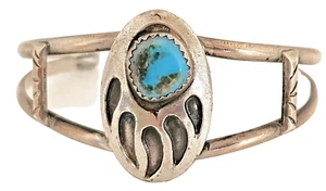 Vintage Navajo Bärentatze Armreif Armband, Türkis & Sterlingsilber Indianer - Bild 1 von 11