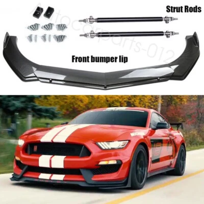 For Ford Mustang GT GT350 Front Bumper Lip Spoiler Splitter Kit Carbon Style Foto 1 de 4