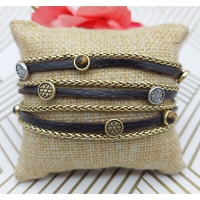 Brazalete de cadena Lucky Brand multihilo marrón gamuza y tono dorado cierre de palanca Foto 1 de 4