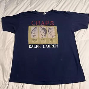 Vintage 90s Y2K Chaps Ralph Lauren Spellout T Shirt Navy Blue 3 Fish Size XL - Picture 1 of 8