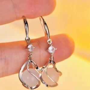 925 Sterling Silver Twist CZ Opal Gems Dangle Drop Hook Earrings Women Girl Gift - Picture 1 of 3