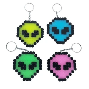 Set Of 4 Alien Extraterrestrial Festival Handmade Kandi Hama Bead EDC Keychain - Picture 1 of 1