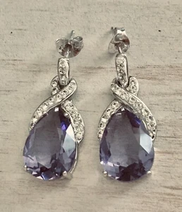 925 Sterling Silver Purple Lavender Amethyst Crystal Dangle Drop Earrings - Picture 1 of 8