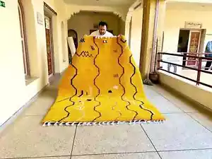 Rug Moroccan Abstract Wool Carpet, Custom Handmade Berber Yellow Beni Ourain Rug - Picture 1 of 10