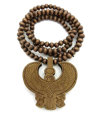 Colgante pájaro horus dios egipcio 8 mm 36" collar de cuentas de madera XJ233 Foto 1 de 4