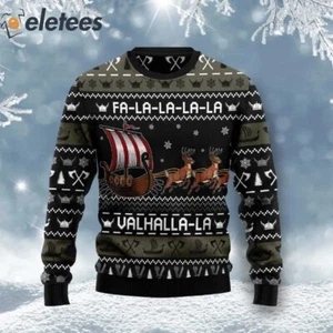 "Fa-la-la-valhalla" Viking Ship Ugly Christmas Sweater Unique Nordic Gift - Picture 1 of 3