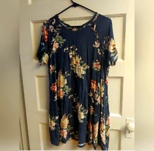 Blaues geblümtes T-Shirt Kleid; Gr. L - Bild 1 von 3