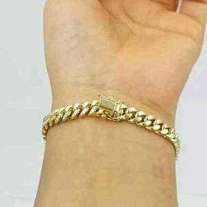 Solid 14k Yellow Gold Over 7mm Link 7.5" Men/ Women Bracelet Miami Cuban Link - Picture 1 of 5