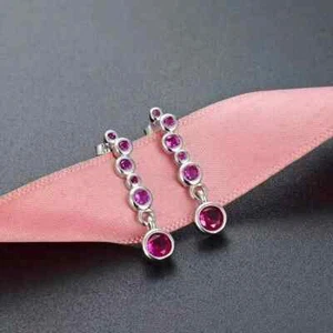 1.5Ct Round Lab Created Ruby Womens Drop & Dangle Earrings 14k White Gold Plated - Picture 1 of 4