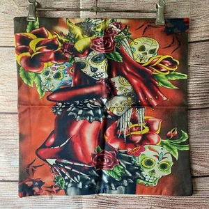 Cushion / Throw Pillow Cover ~ 45cm ~ Linen / Cotton ~ Black Widow Sugar Skull - Picture 1 of 6