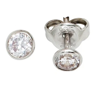 Earrings Stud Zirconia White Round 4,5mm 925 Silver Earrings Ladies - Picture 1 of 1