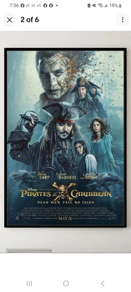 Arte de pared de película de acción Piratas del Caribe decoración del hogar - PÓSTER 20x30 Foto 1 de 1